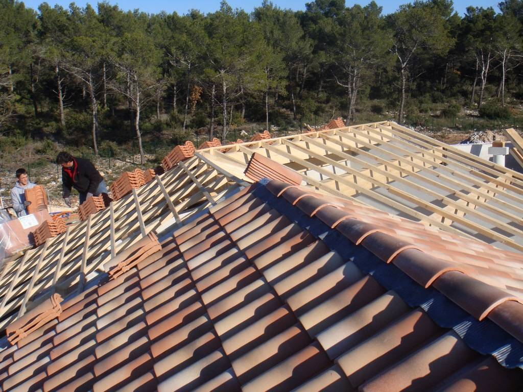 Pose de tuiles romanes neuves